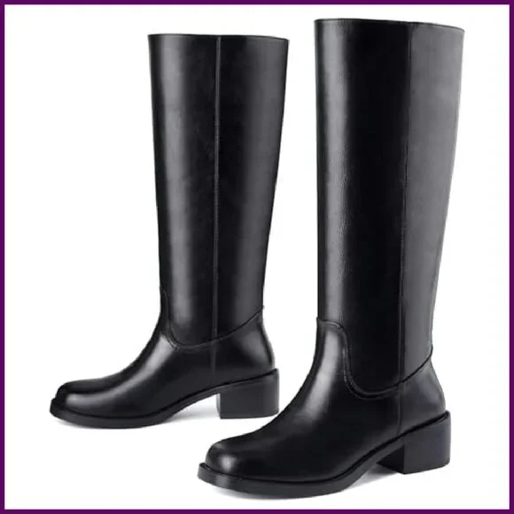 Women's Knee High Boots Square Toe Chunky Heel Pull On Wide Calf Size 7 - Picture 7 of 7